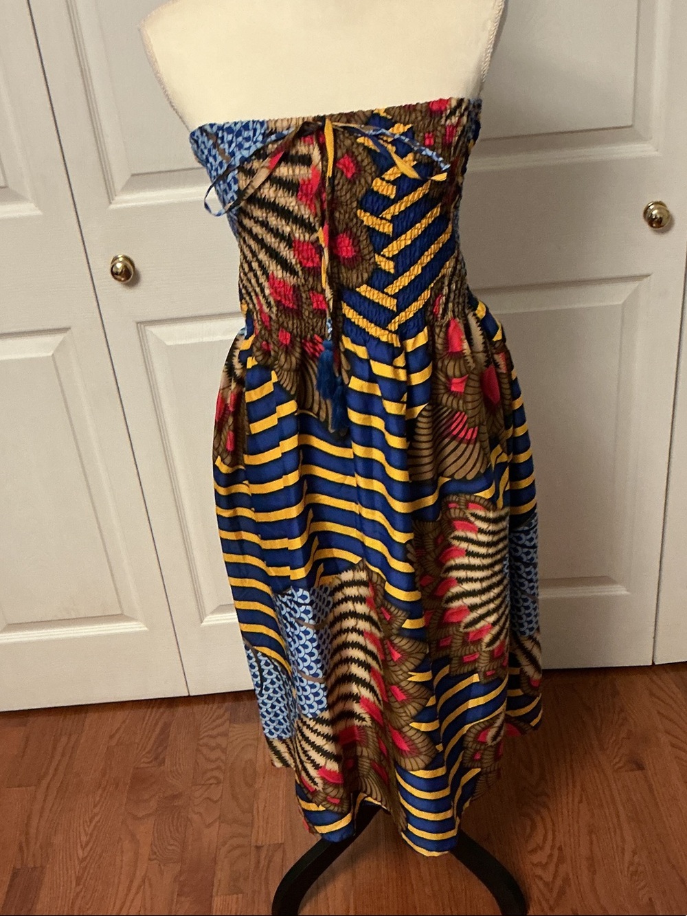 Bold Strapless Maxi Dress in Blue, Yellow & Red